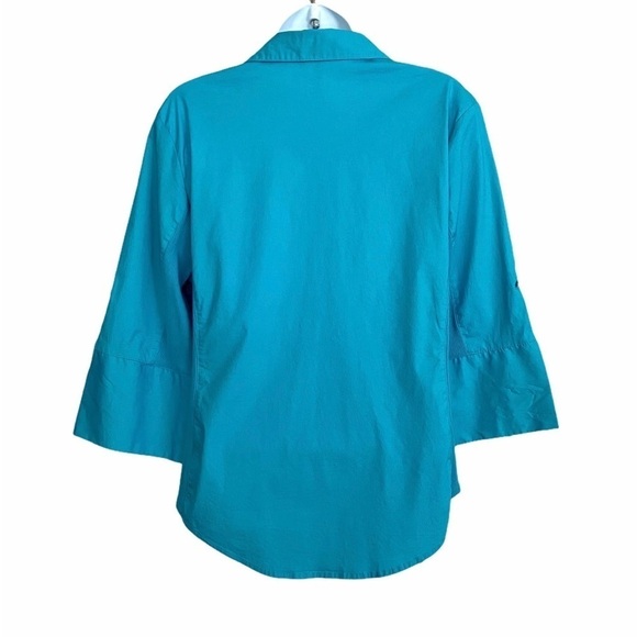 Blue Cotton Button Down Shirt Sz Large Stretch Casual Minimalist Modest - Picture 5 of 13